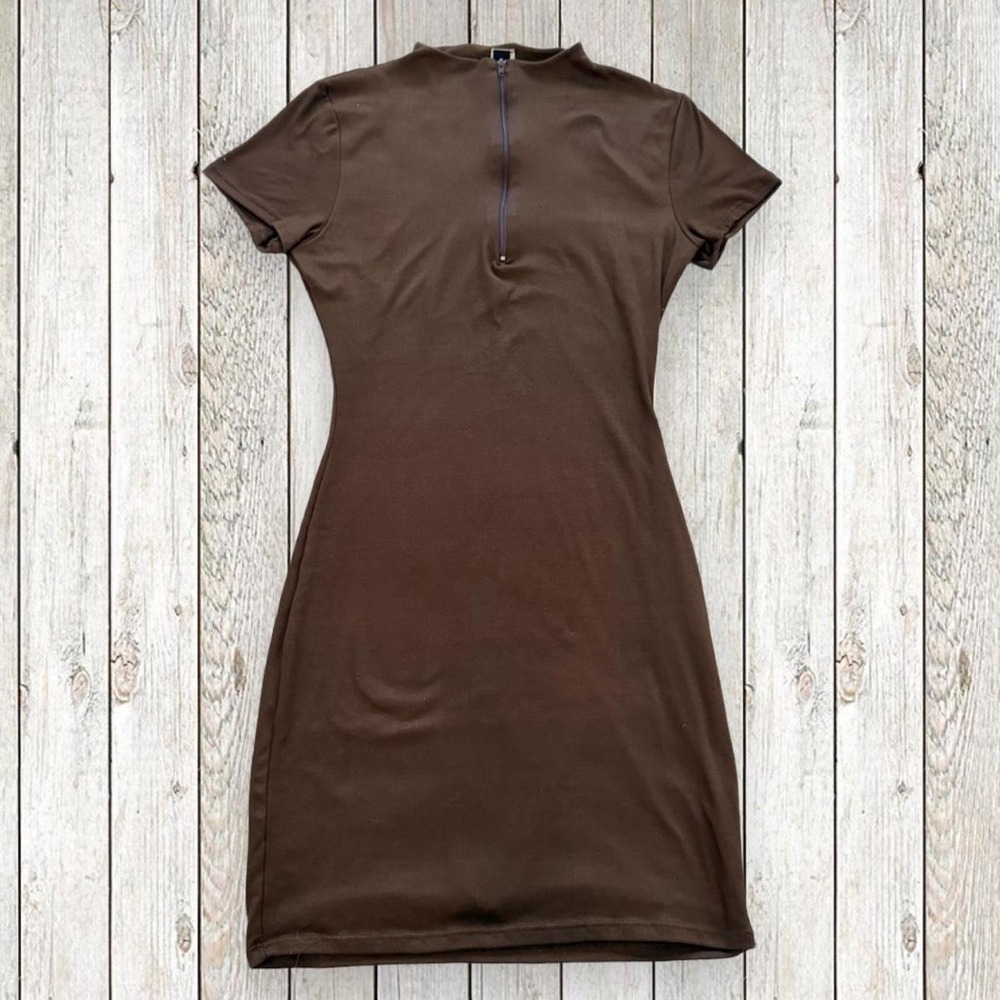 Windsor Womens Dress Bodycon Mini Chocolate Brown Mock Neck Half Zip Large